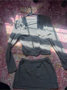 Charcoal gray cardigan and mini skirt set/ medium